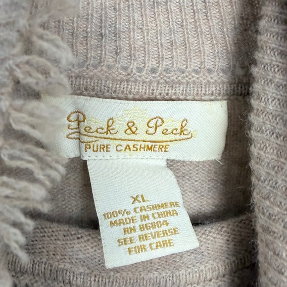 Peck & Peck Pure Cashmere Luxury Fringe-Trim Turtleneck Sweater Heather Size XL - Picture 4 of 7
